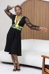 Robe manche transparente avec bazin jaune