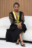Robe manche transparente avec bazin jaune