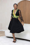 Robe manche transparente avec bazin jaune