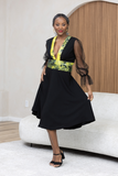Robe manche transparente avec bazin jaune