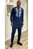 Ensemble chemise et pantalon pour homme bleu avec bazin